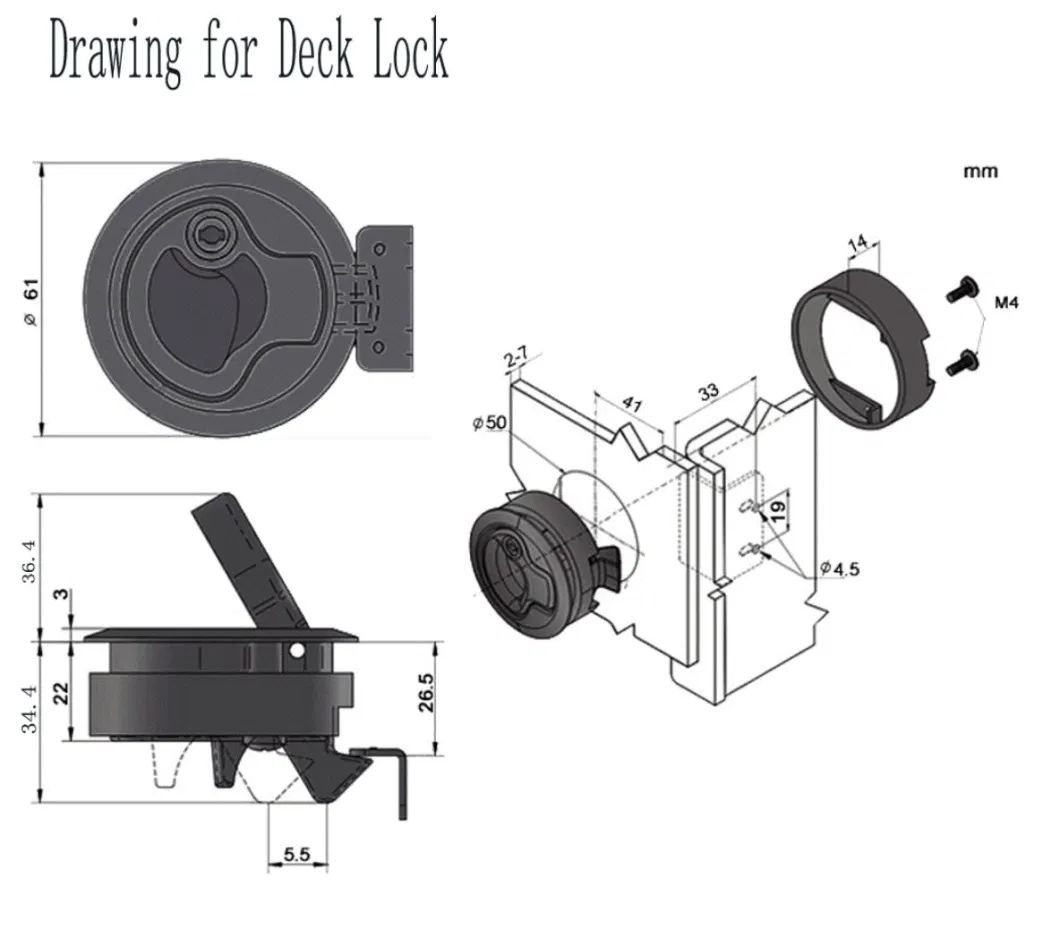 Stainless Steel 316 Flush Pull Ring Floor Round Pull Ring Lock 2 Inch Round Marine Locking Latch