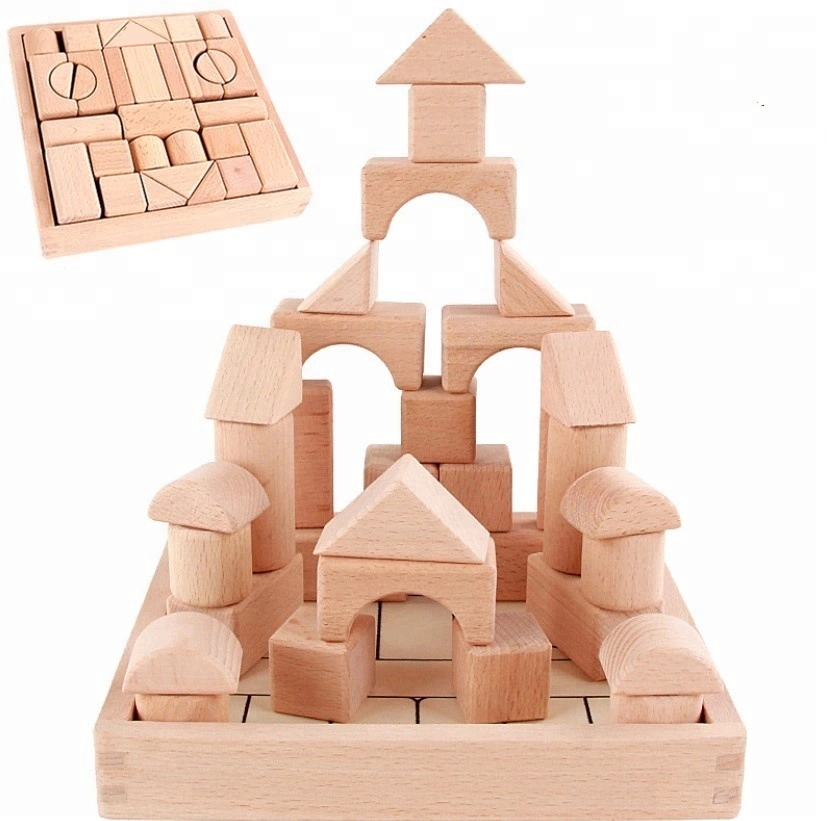 Wholesales 32PCS Natural Beech Wood Building Blocks