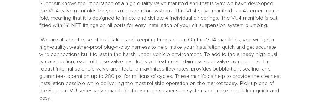 Accuair Vu-4f Air Ride Suspension Valve Block for All Cars