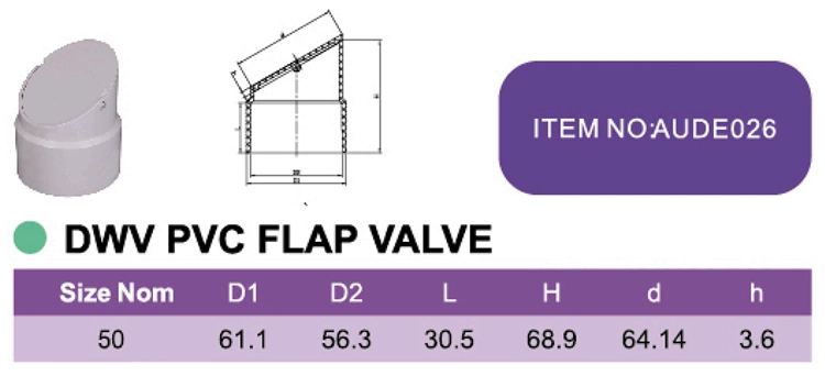 PVC Dwv Fittings Watermark Certificate AS/NZS1260 Dwv PVC Flap Valve Water Supply
