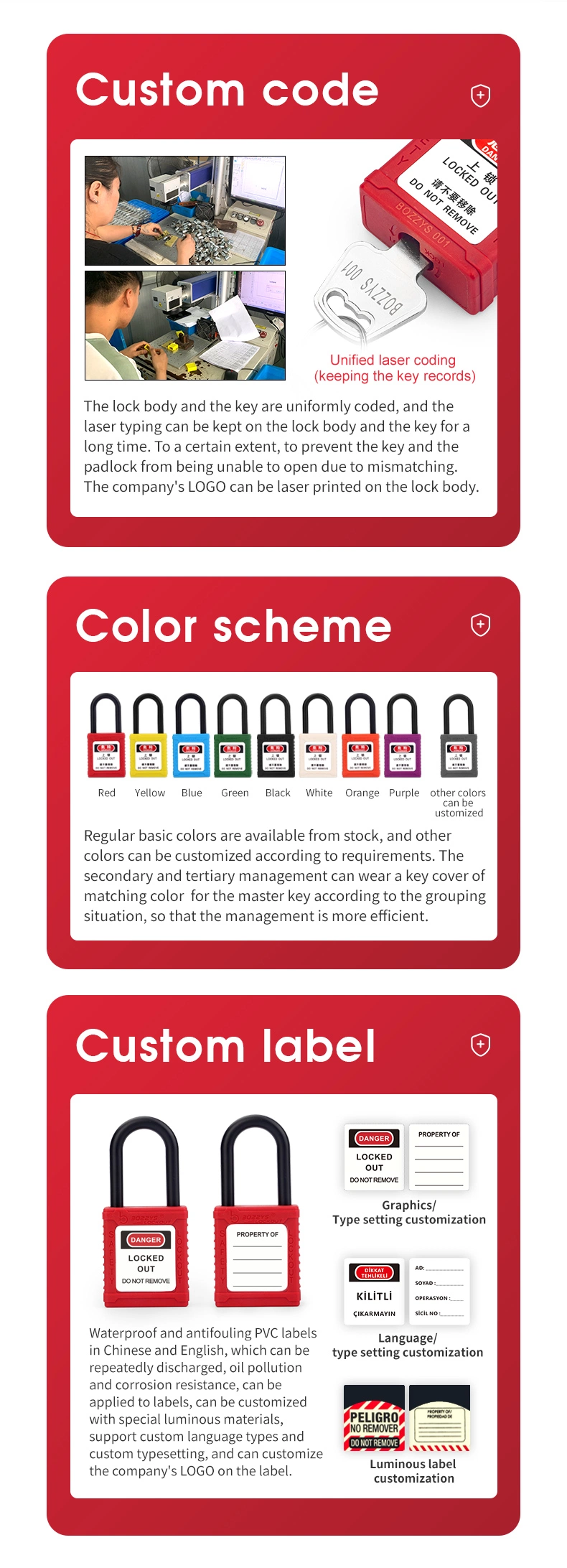 OEM ABS Nylon Plastic Loto Safety Padlock for Lockout