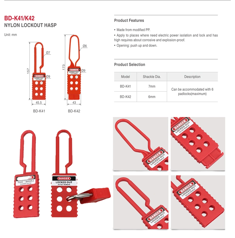 Bozzys 7mm Shackle 6 Holes Nylon Lock Hasp for Electrical Isolation Locking