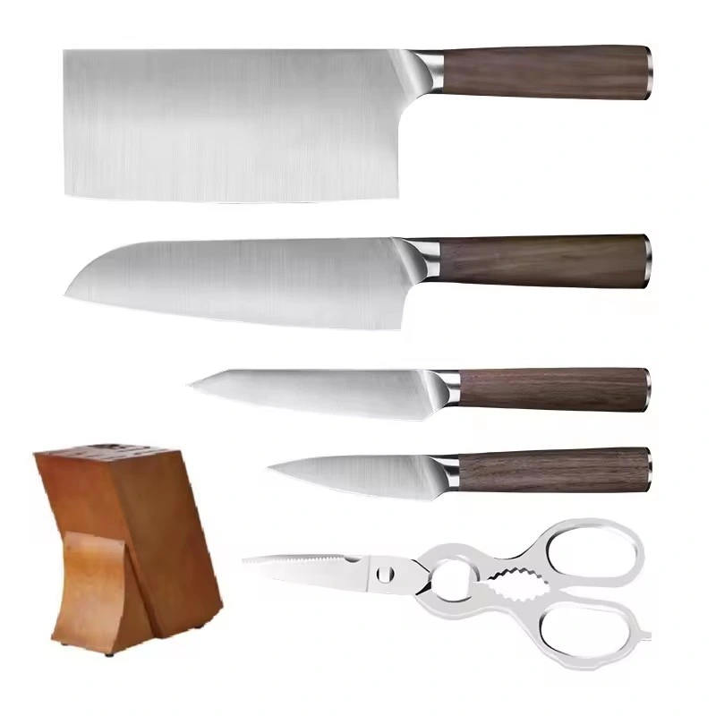 Yangjiang 7cr17MOV Stainless Steel Knives Kitchen Wooden Handle Knife Set with Block