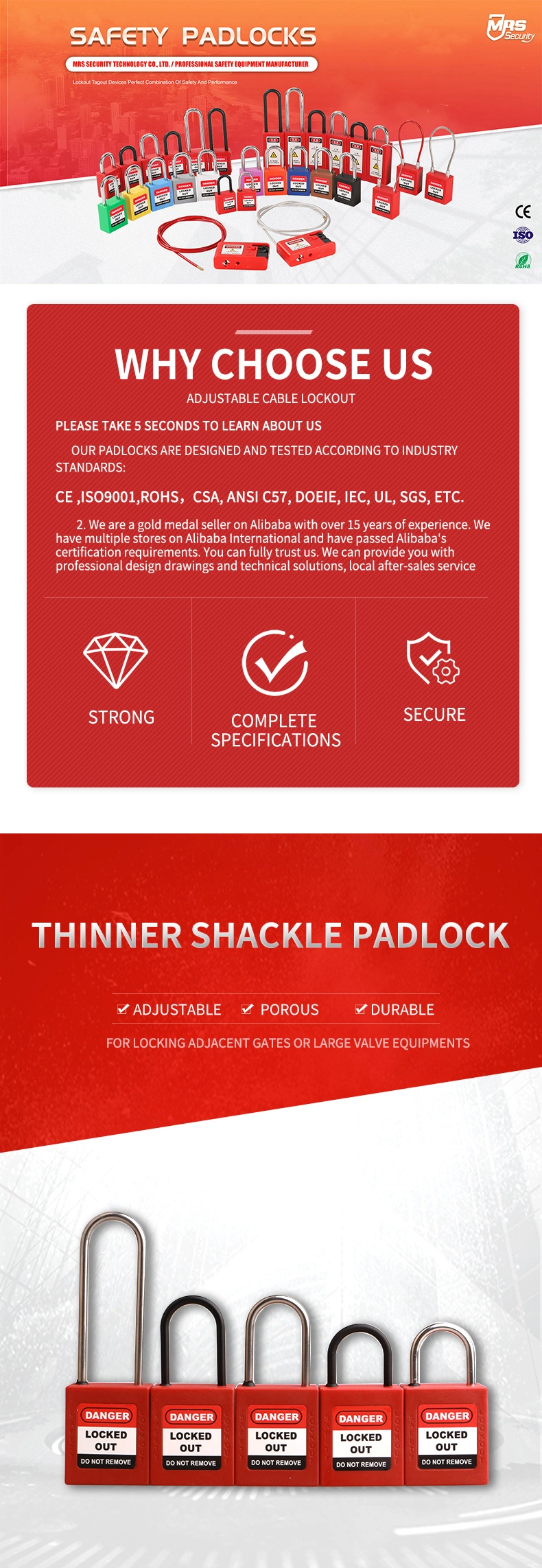 25mm Nylon Thin Shackle Safety Padlock Security Lockout Tagout Safe Lock Manufacturer