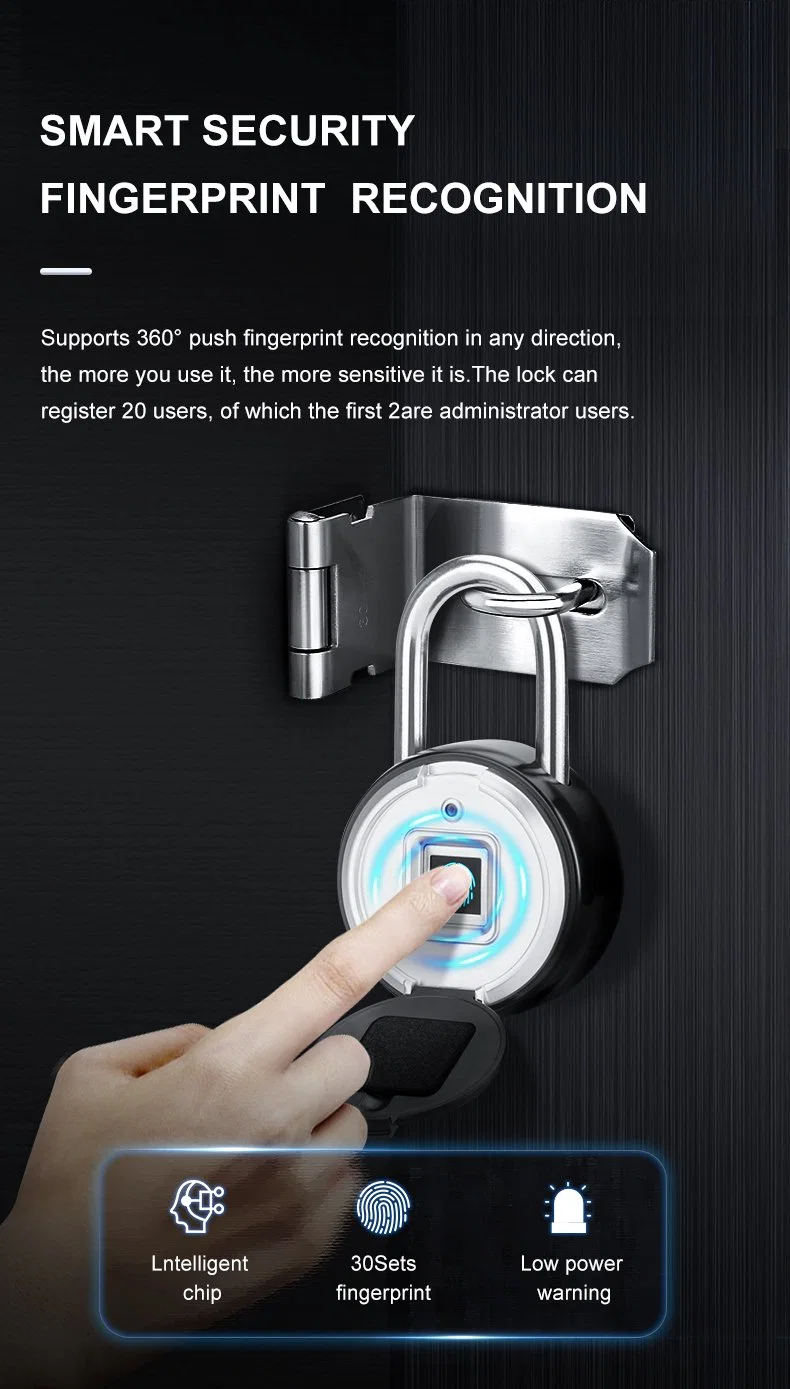 Waterproof Safety Lockout Padlock APP Remote Control Tuya Smart Keyless USB Charge Round Fingerprint Padlock