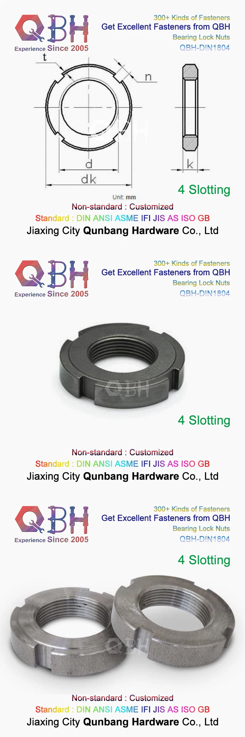 Qbh DIN981 DIN1804 DIN70852 Stamping Hexagon Hexagonal Hex Head Slotted Lock Locking Lockwasher