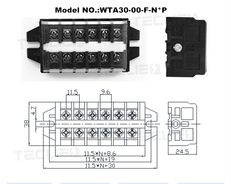 Electrical 30A 8 Pin Fixed Terminal Strips Wire Connetcors Block Barrier Terminal Block