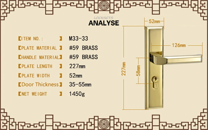 Bedroom Main Door Handles Locks Set Brass Mortise Lever Door Lock