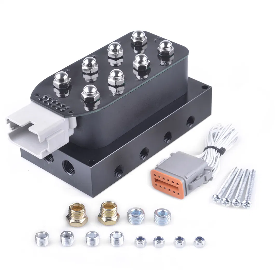 NPT1/4 DC 12V Vu4 Air Ride Suspension Manifold Valve Block Car and Truck (0-300psi) with 5m 9-Switch Wired Remote Controller
