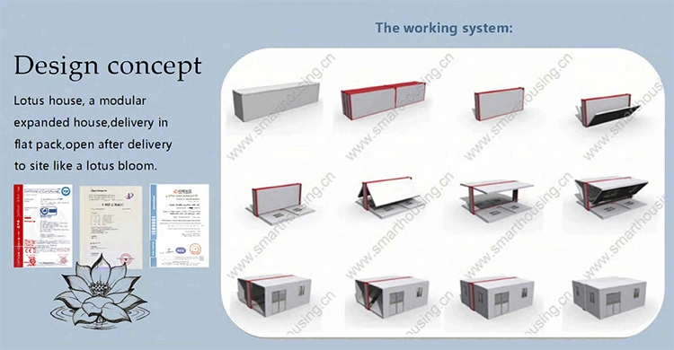Light Steel Structure Mobile Lotus Homes / Foldable Small Modular Prefab House
