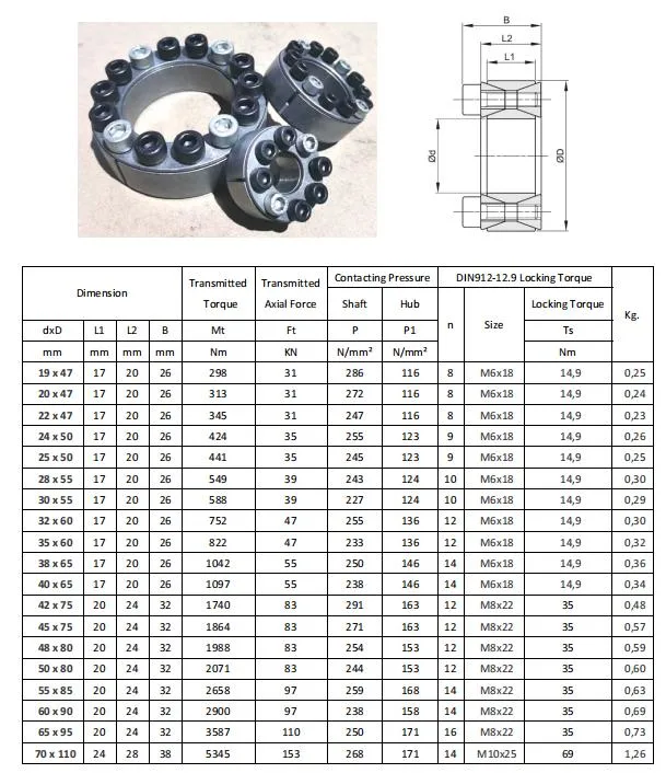 Flexible Power Shaft Lock Coupling Keyless Locking Device Locking Assembly Rfn7012, Tlk200, Rck40