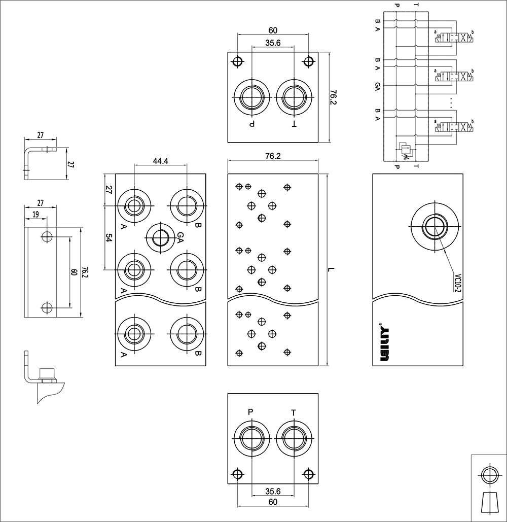 Connection Plate AMD03-P05 - Ng06, Cetop03, 5 Section Manifold Block