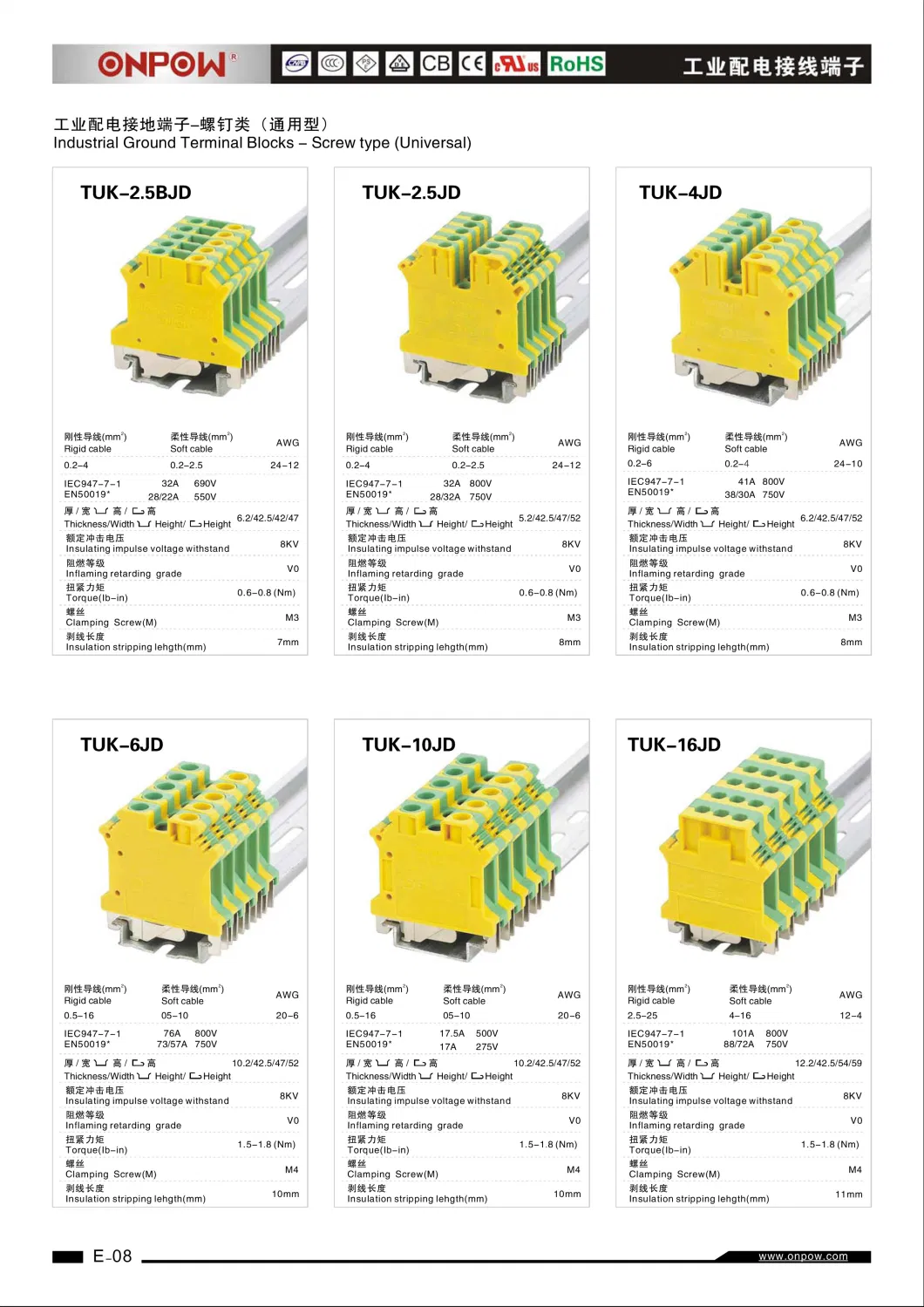 Onpow Industrial Distribution Terminal Blocks-Screw Type (Universa, TUK-35, Gray)