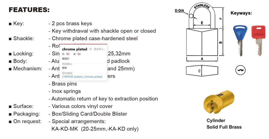 High Security Aluminum Rhombic Padlock (610)