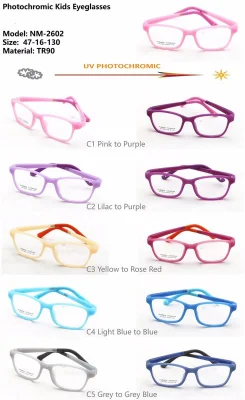 Changeable Color Eyeglasses Frames Tr90 UV Photochromic Kids Eyeglasses