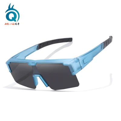  New Clear Blue PC Frame Square Shaped Wrap Around Polarized Fit Over Sunglasses