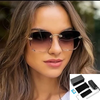 High Quality Logo Borderless Women Retro UV Resistant Metal Silicone Fashion Eyeglasses