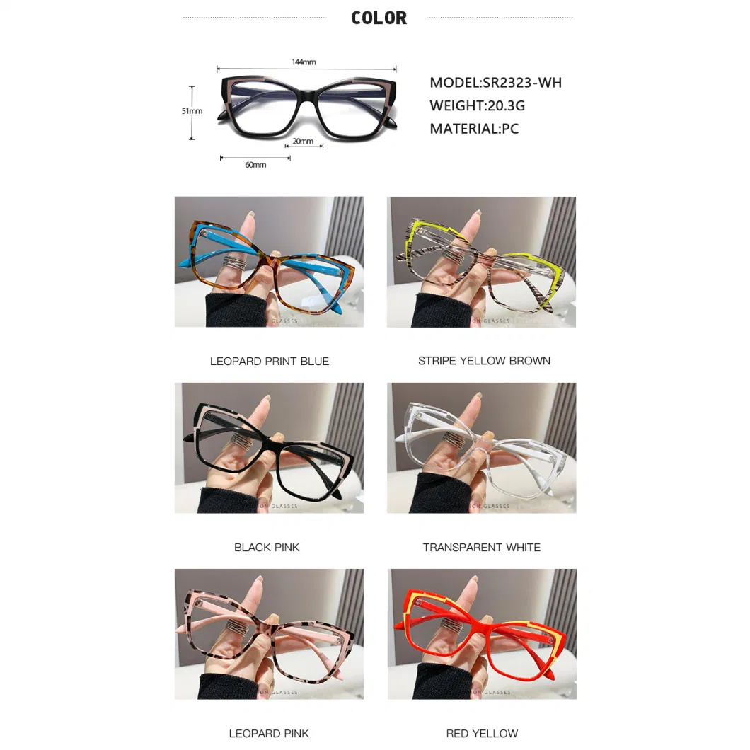 Trendy Fashion Photochromic Personality Metal Discoloration Cat Eye Anti-Blue Light Wholesale PC Glasses Men Women Eyewear