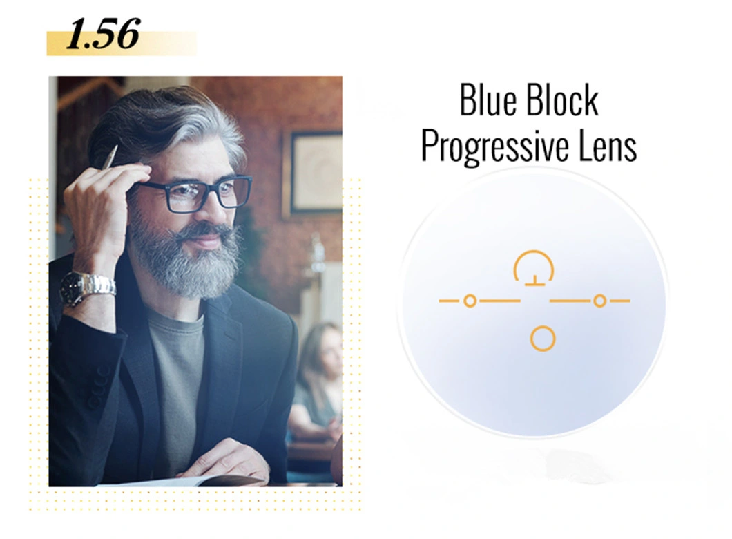 Finished Clear Blue Blocking 1.56 Blue Cut UV420 Progressive Multifocal Lenses Short Corridor Blue Coating Hmc Lens Blue Light Glasses