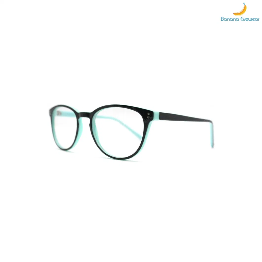 Unisex Basic Retro Round Injection Eyeglasses Optical Frame with Silver Decoration