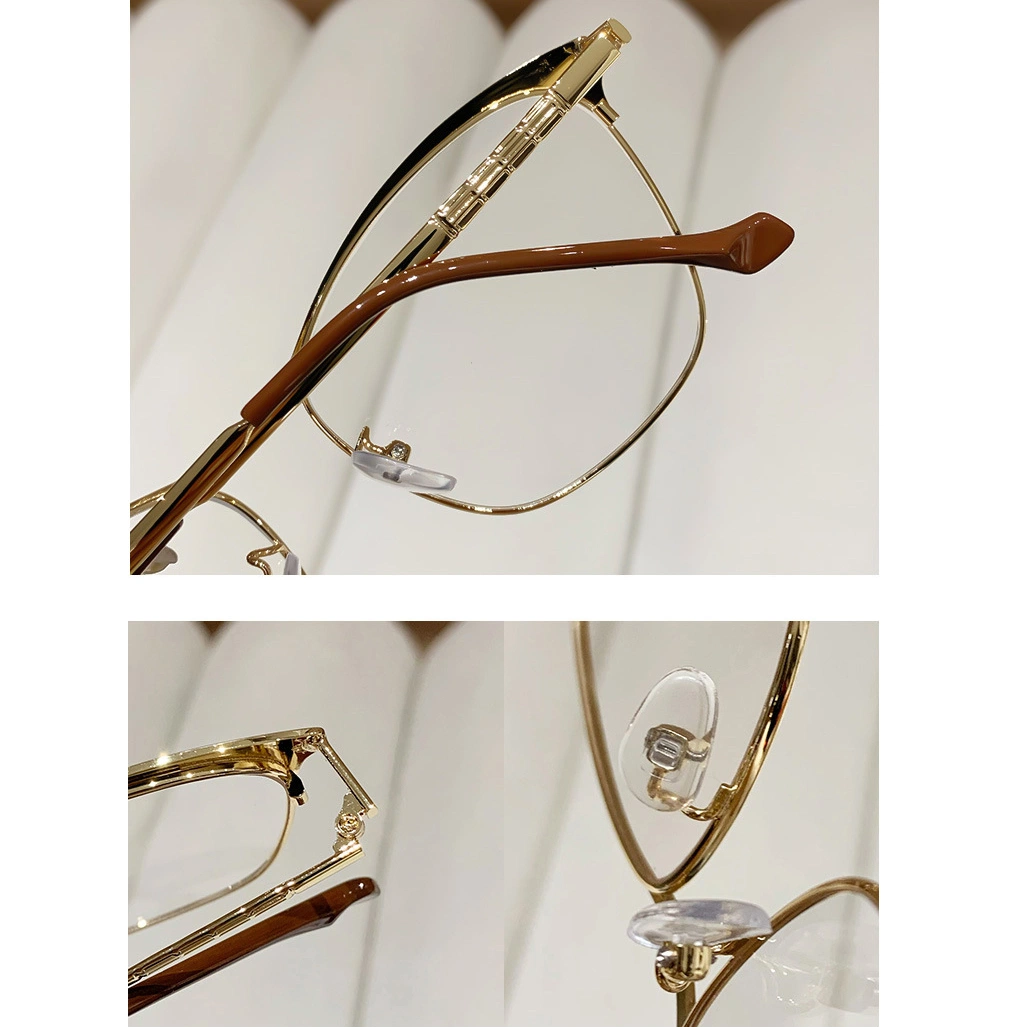 Trendy Fashion Photochromic Personality Simple Metal Discoloration Cat Eye Anti-Blue Light Glasses Metal Glasses Women Eyewear