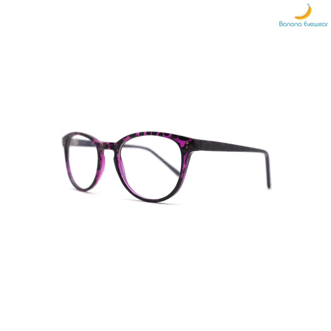 Unisex Basic Retro Round Injection Eyeglasses Optical Frame with Silver Decoration