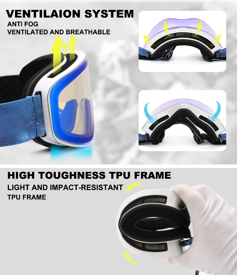 TPU Frame Ski Goggles Windproof Winter Sport Sunglasses for Skating Snowmobile Glasses