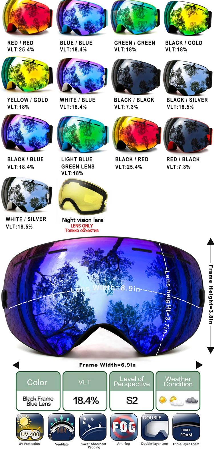 Cheap Prescription Rainbow Coating Sporting Sunglasses Ski Goggles