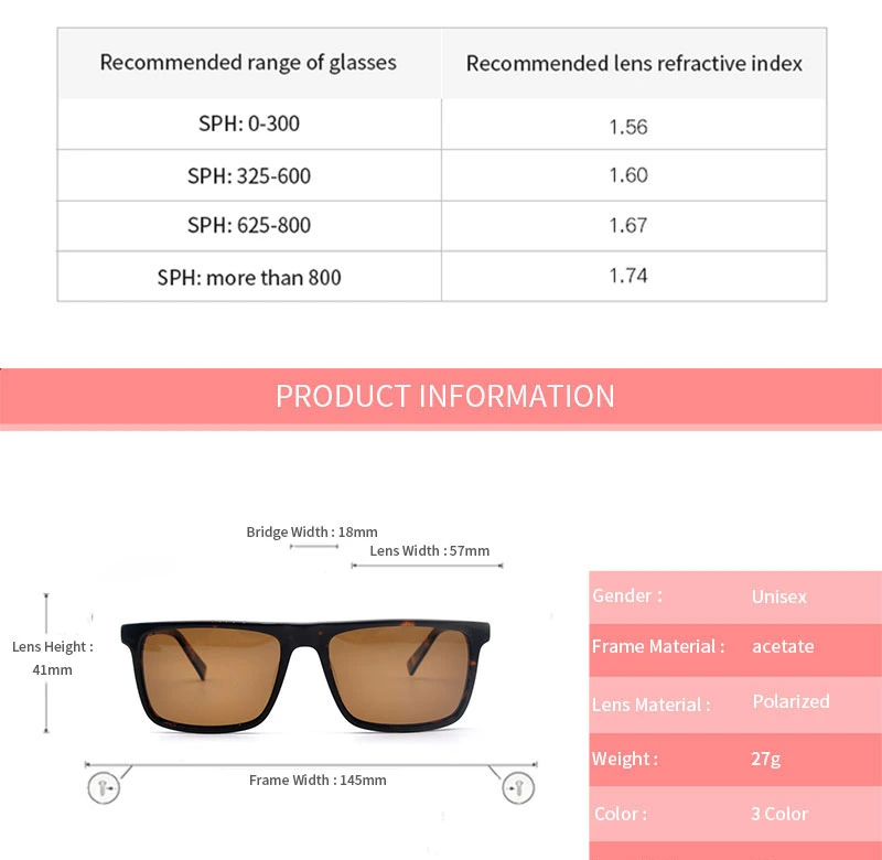 Higo Rectangle Sunglasses Models High Quality Acetate Polarized Lens for Men Style Fashion Models