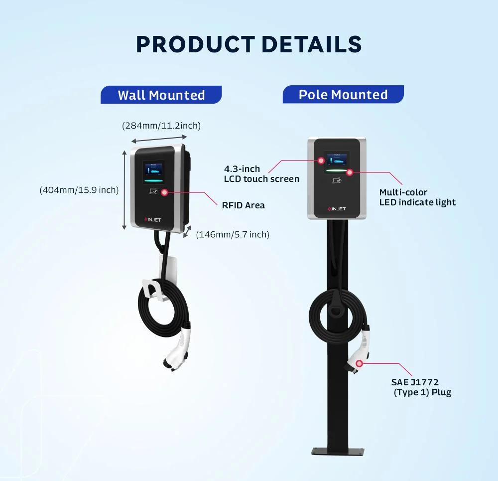 Level 2 Wallbox 80A 19.6kw Waterproof Electric Vehicle Car Charging Station Single Gun EV Charger with Type 1 Plug