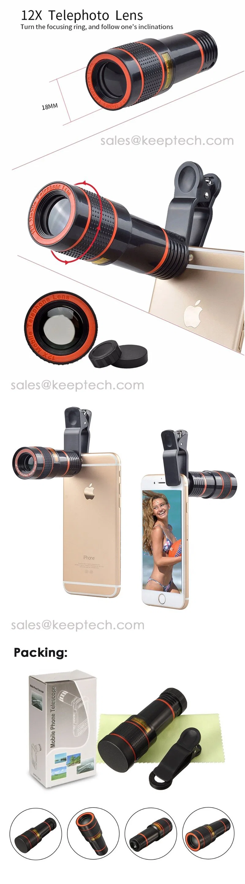 Universal Mobile Phone Telescope 12X Zoom Telephoto Lens for Smartphones