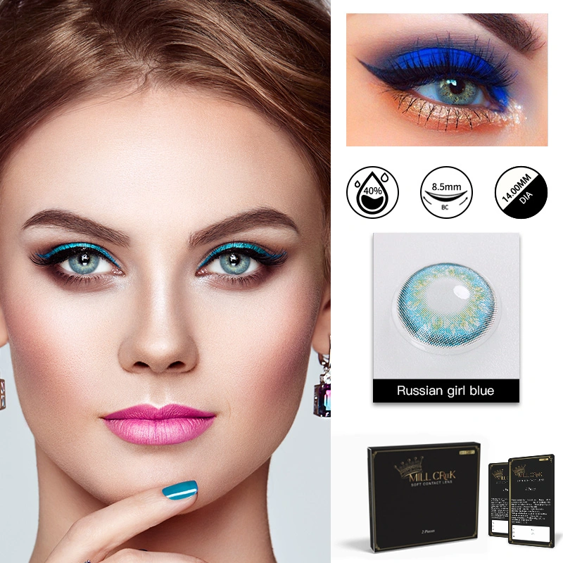 ODM Natural Looking Colored 3tone Blue Eye Lens Non Prescription Yearly Color Contact Lenses