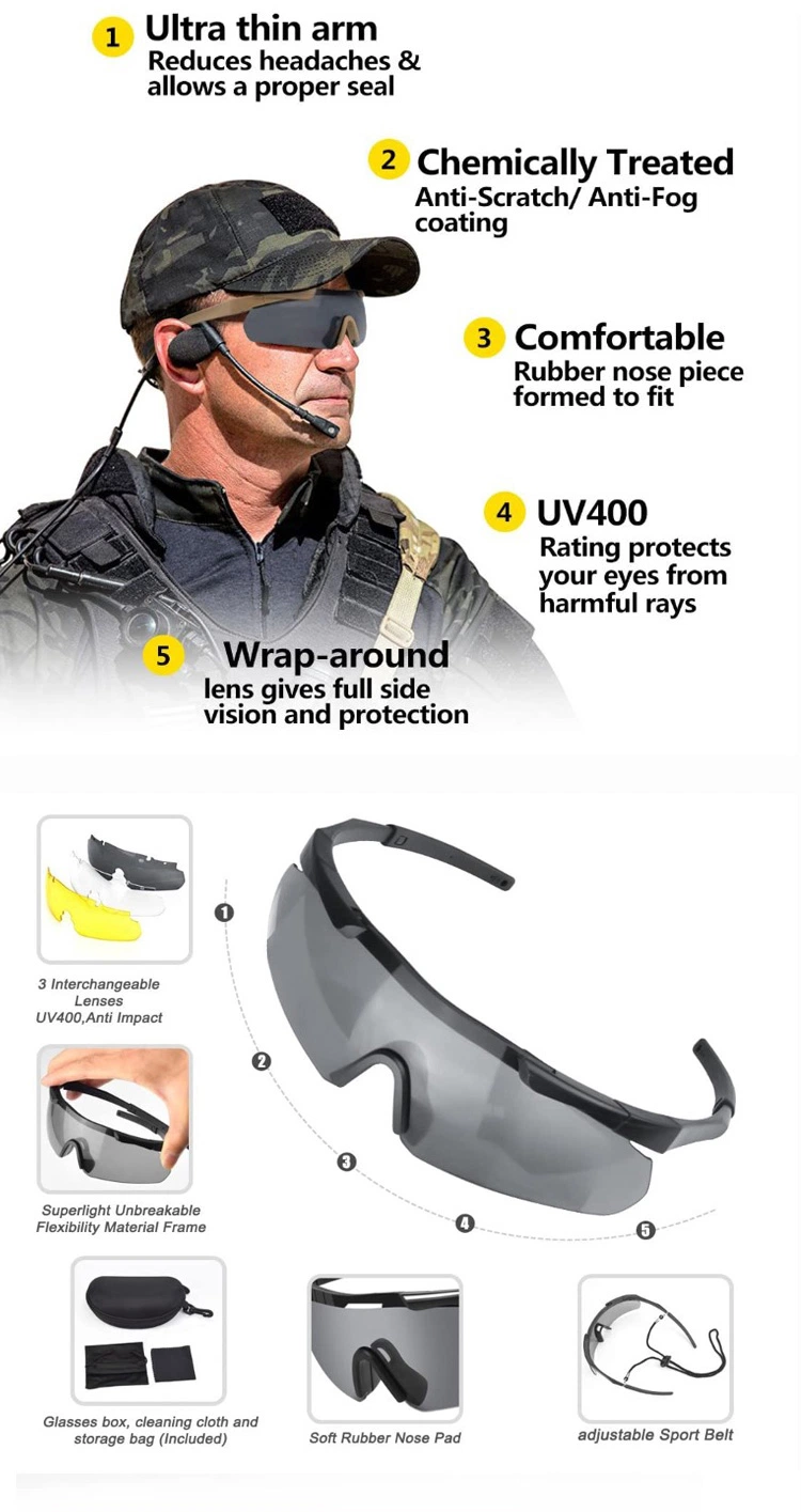 Tactical Sunglasses Ballistic Eyewear Goggles Shooting Glasses Interchangeable Lenses Tactical Ballistic Glasses