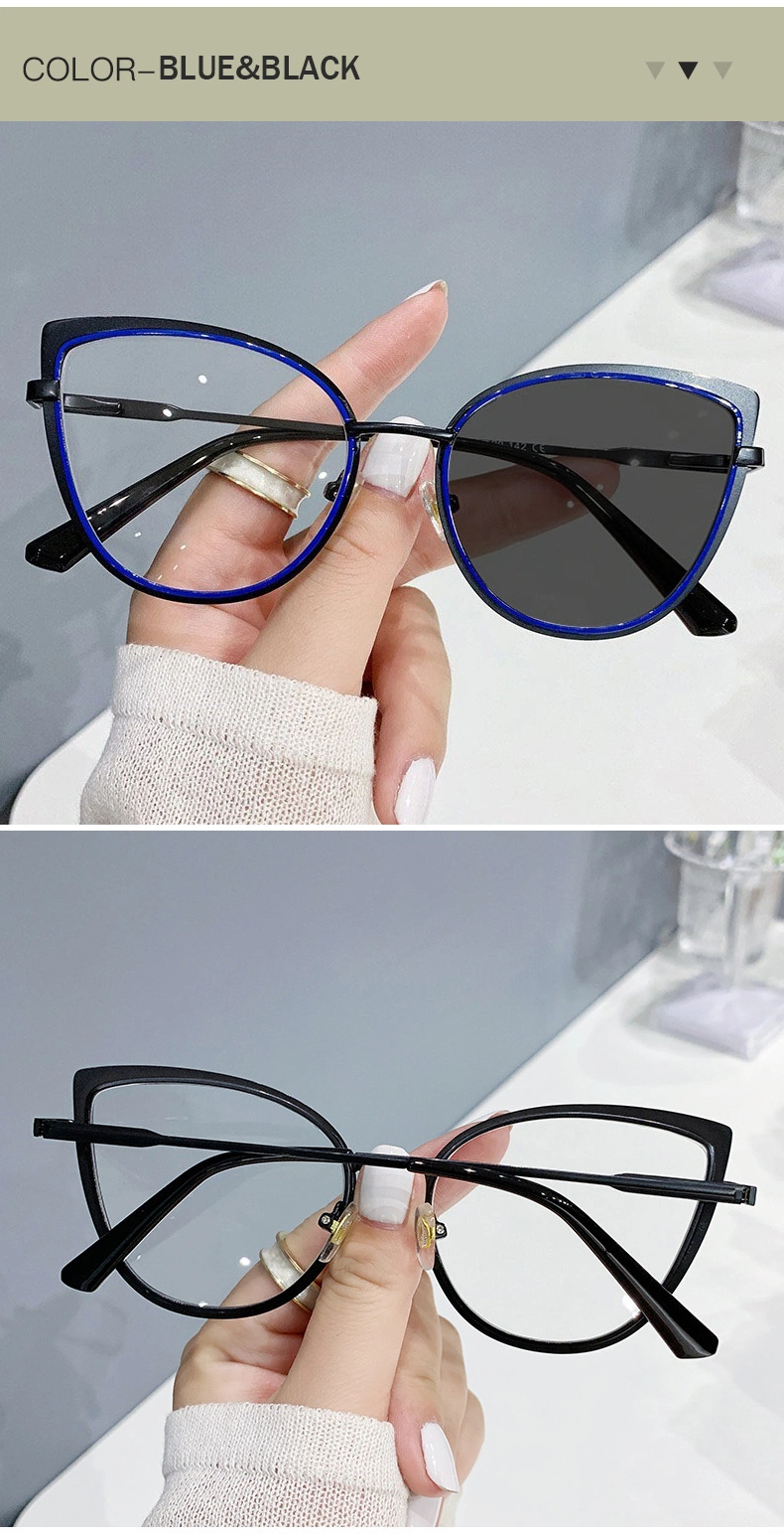 Color Changing Women Men Metal Frame Blue Light Blocking Optical Glasses Frames Photochromic Eyeglasses Frames Glasses