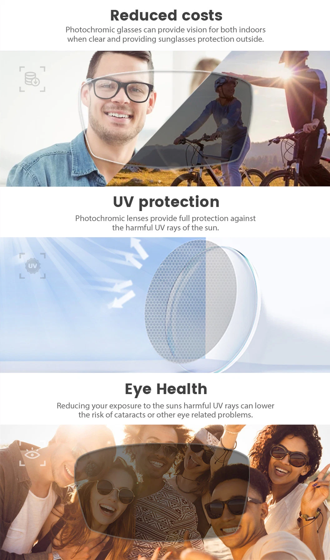 1.59 PC Polycarbonate Photochromic Hmc Coating Anti Glare Optical Eyeglasses Lens