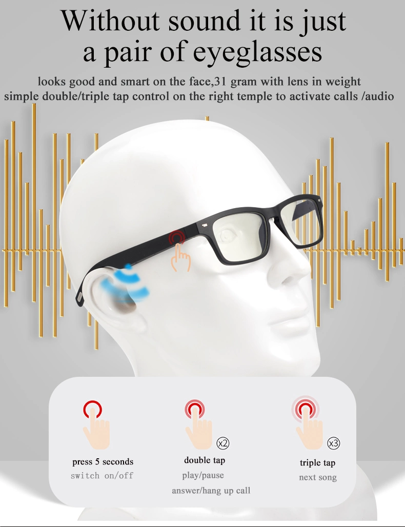 High Quality Wholesale Blue Light Blocking Lens Smart Eye Wireless Glasses with Hidden Audio