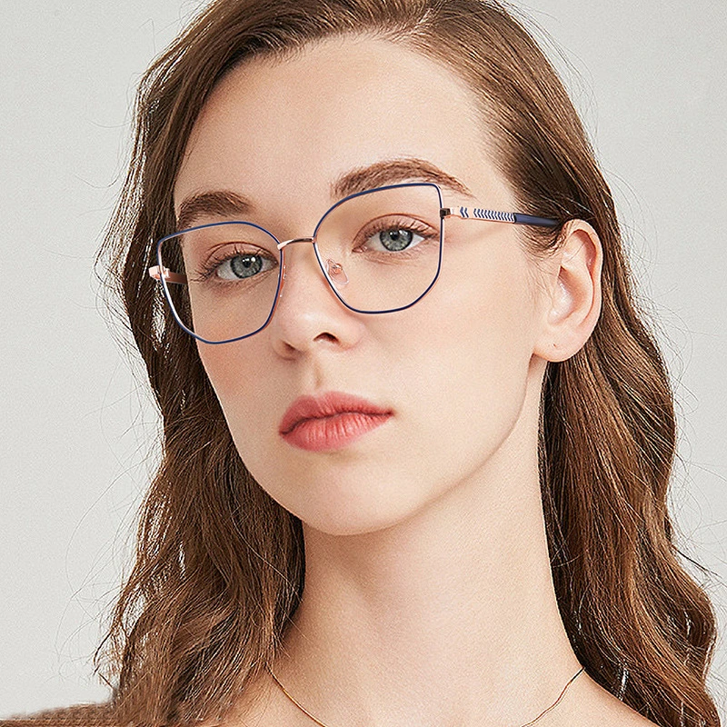 Wholesale Newest Fashion Trend Customizable Cat Eye Frame Metal Photochromic Men Women Anti Blue Light Blocking Glasses