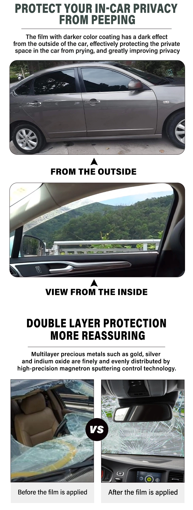 Car Film HD Photochromic Purple Reflective Front Bumper Sun Control Glass Metal Solar Film UV Protection Windshield Tint Window Film
