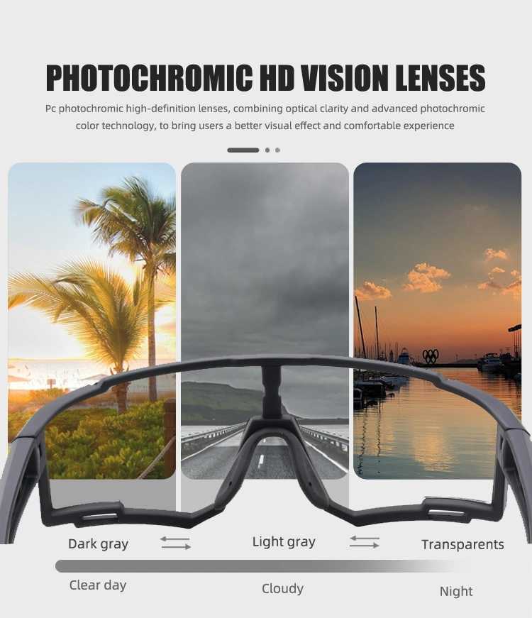 Free Sample 3 Sets of Lens Uy076 Outdoor Photochromic Cycling Sunglasses Sports Polarized
