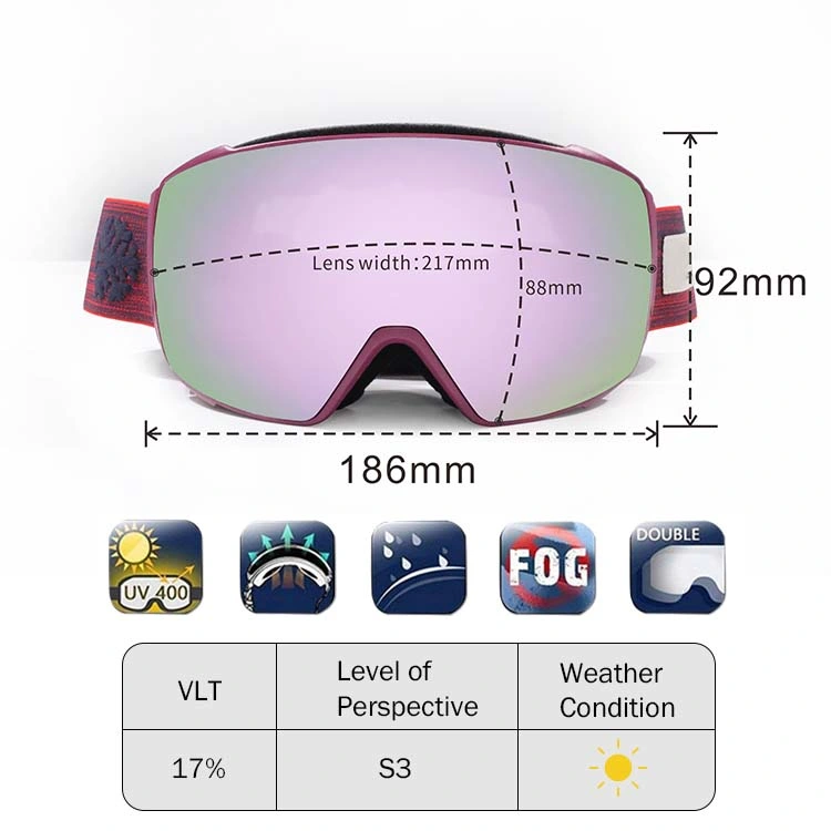 Fashion Revo Anti-Fog Snow Ski Goggles with Changeable Lens