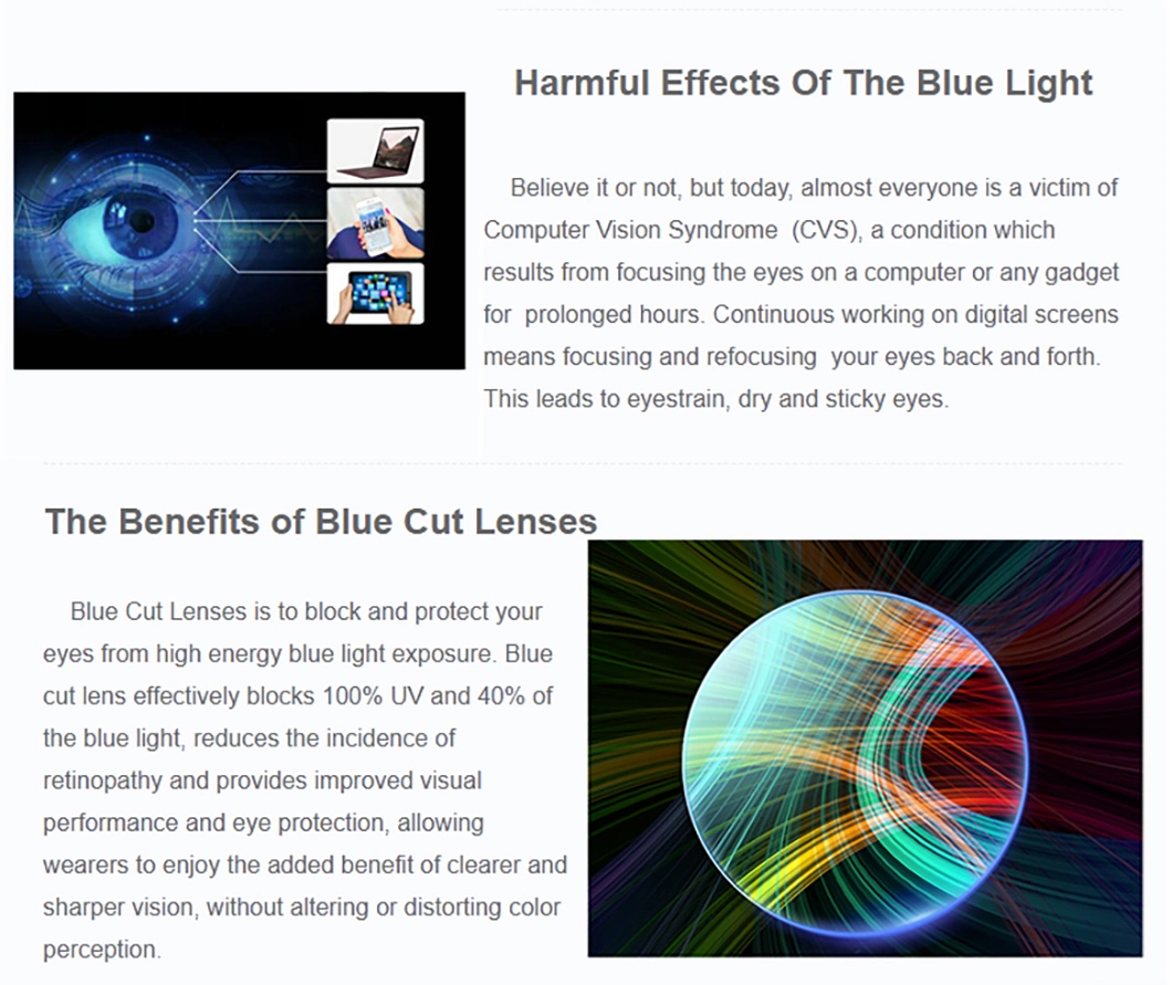1.56 Progressive Blue Block Hmc EMI Optical Lenses 70mm