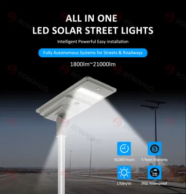 Venta en caliente 50000hrs 2700~6000K 6hrs PC lente para vacas lecheras Lámpara Industrial Solar Street Light
