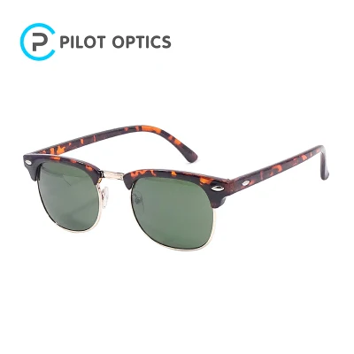 Gafas de sol de fábrica de Guangzhou Pilot Optics con montura rectangular de media montura PC.