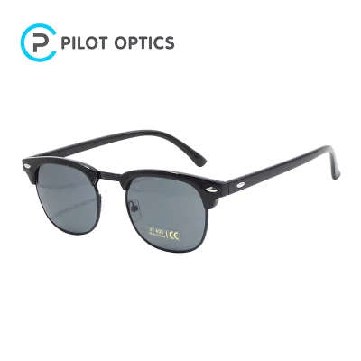 Gafas de sol de fábrica de Guangzhou Pilot Optics con montura rectangular de media montura PC.