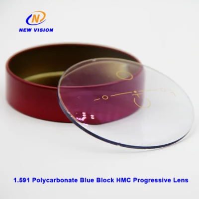  Policarbonato 1.591 Bloque azul lente óptica progresiva de HMC