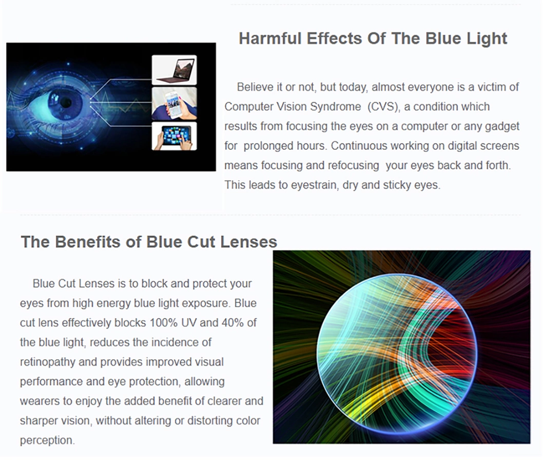 1.591 Polycarbonate PC Blue Cut Blue Block Optical Lens Spectacle Lenses Ophthalmic Lens