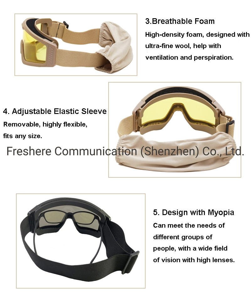 3 Lens Tactical Goggles Shooting Glasses Motorcycle Windproof Safety Protective Goggles Hiking Eyewear