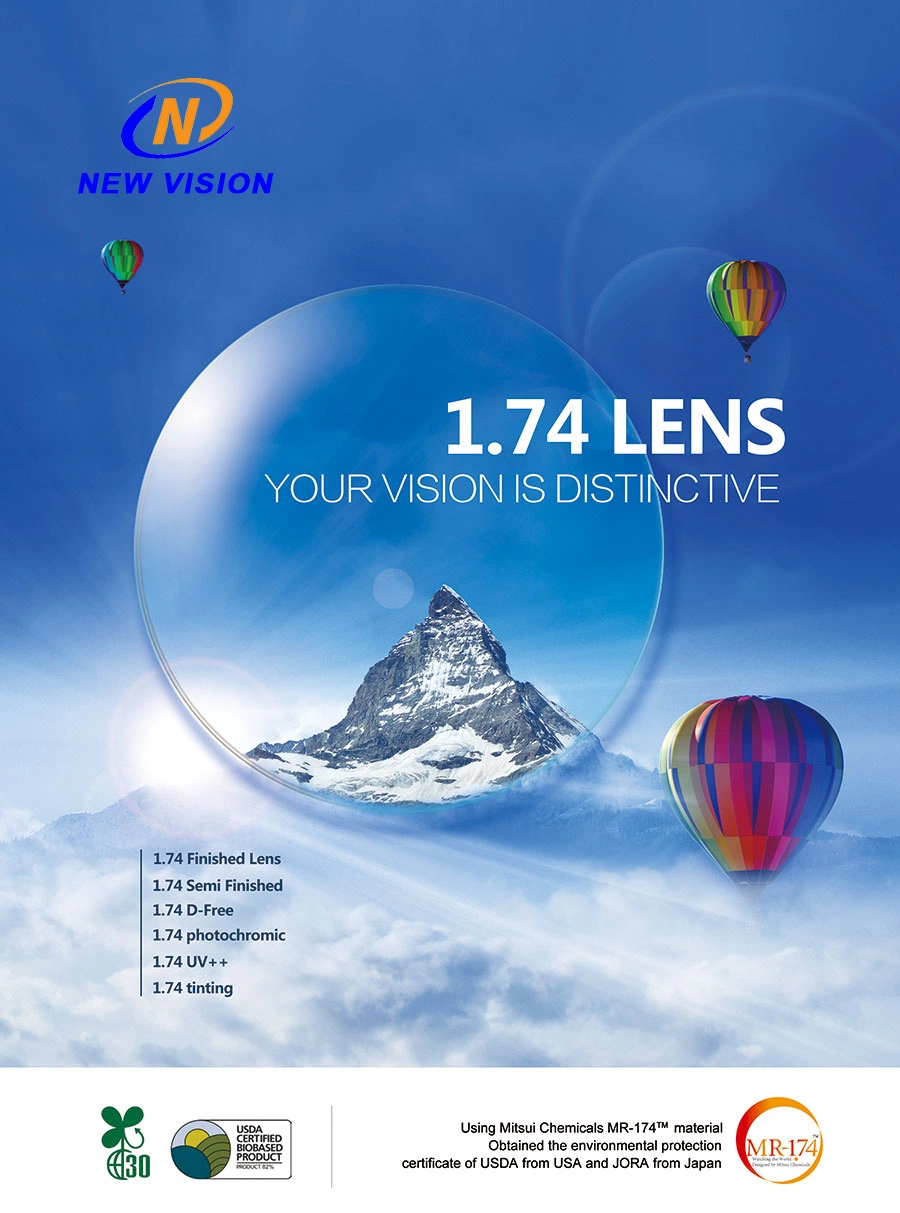 High Index 1.74 Hmc Coating Finished Single Vision Optical Lenses for Anti-Reflective