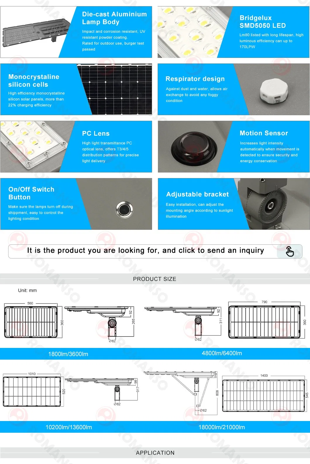 Hot Selling 50000hrs 2700~6000K 6hrs PC Lens for Milk Rooms Solar Power Street Lights