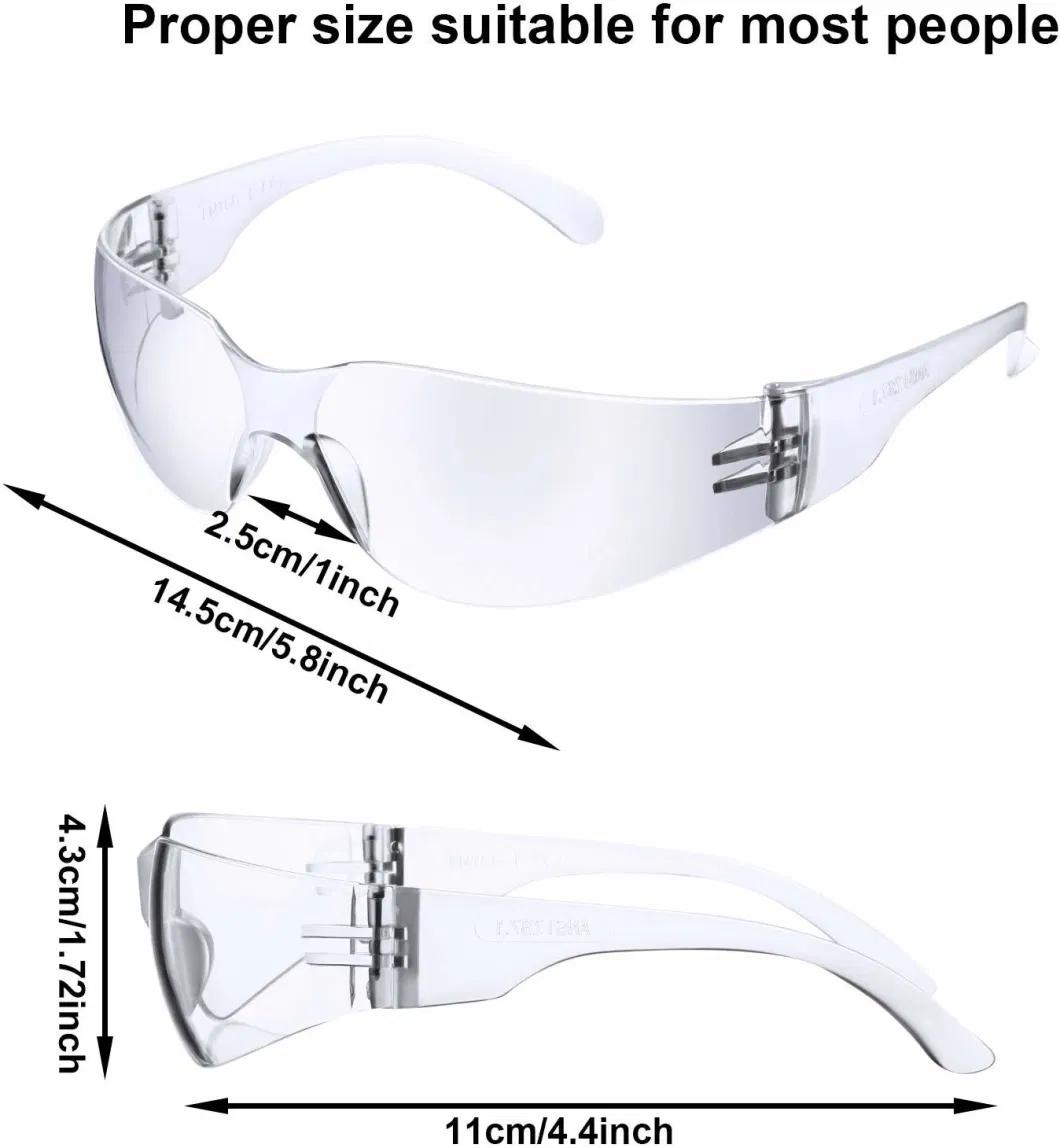 Protective Polycarbonate Eye-Wear Anti-Fog Safety Glasses Impact Resistant Lens, One Size for Eye Protection (Clear)